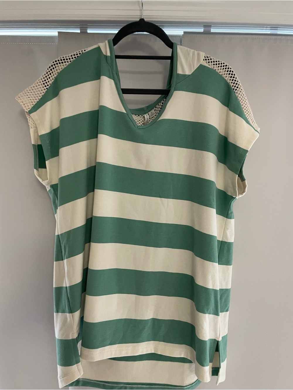 Striped Green & Cream Knit Women's Top with hoodie